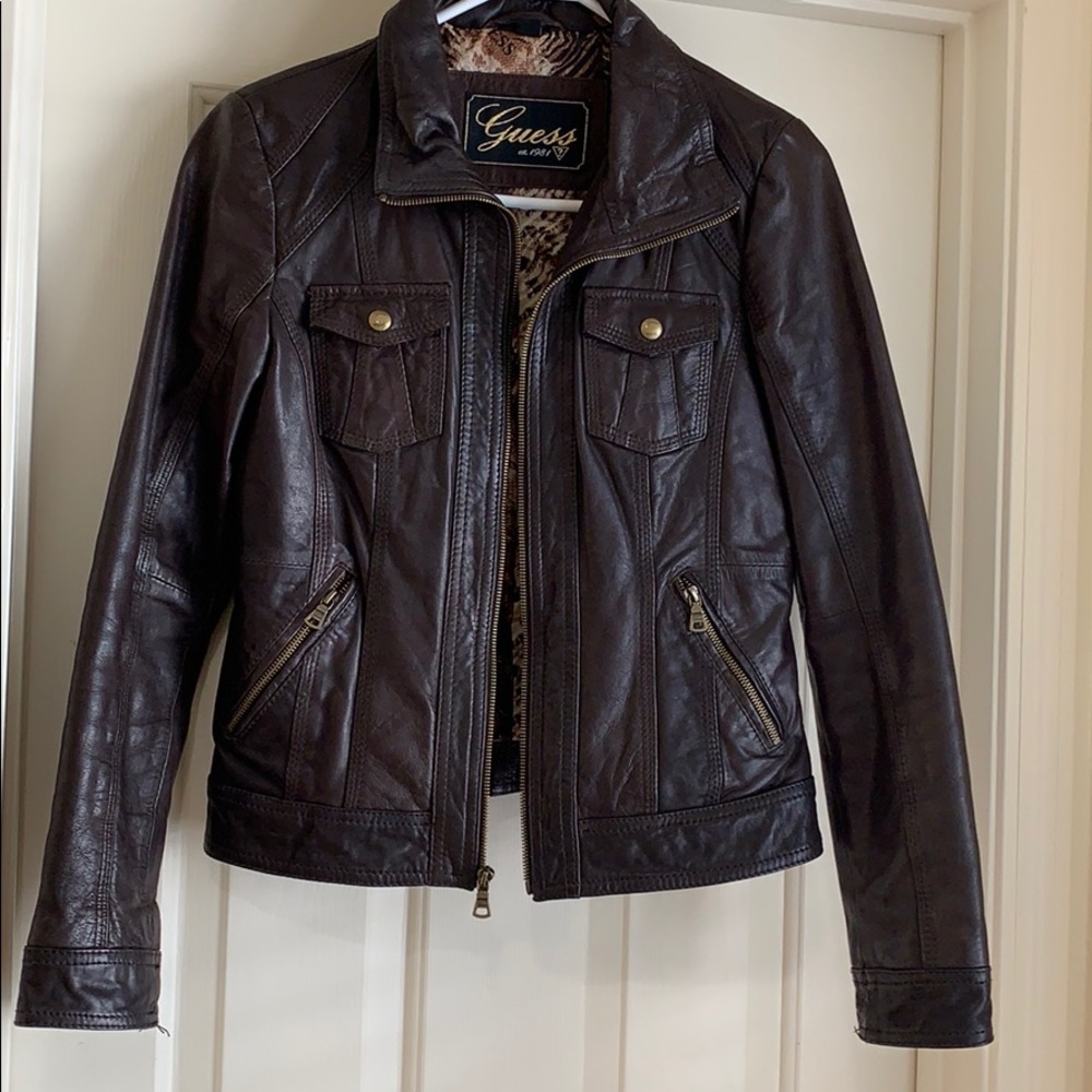 Guess Brown Leather Jacket, Size Small